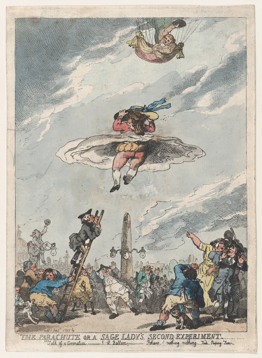The Parachute or a Sage Lady's Second Experiment by Thomas Rowlandson, print, 1785
