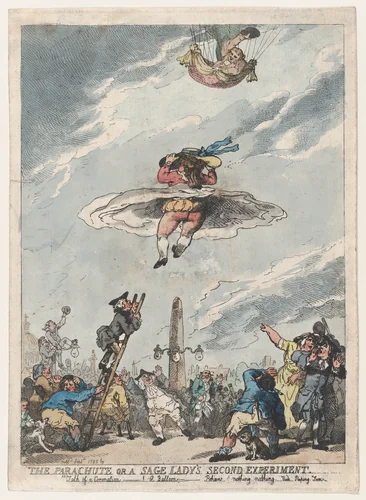 The Parachute or a Sage Lady's Second Experiment by Thomas Rowlandson, print, 1785
