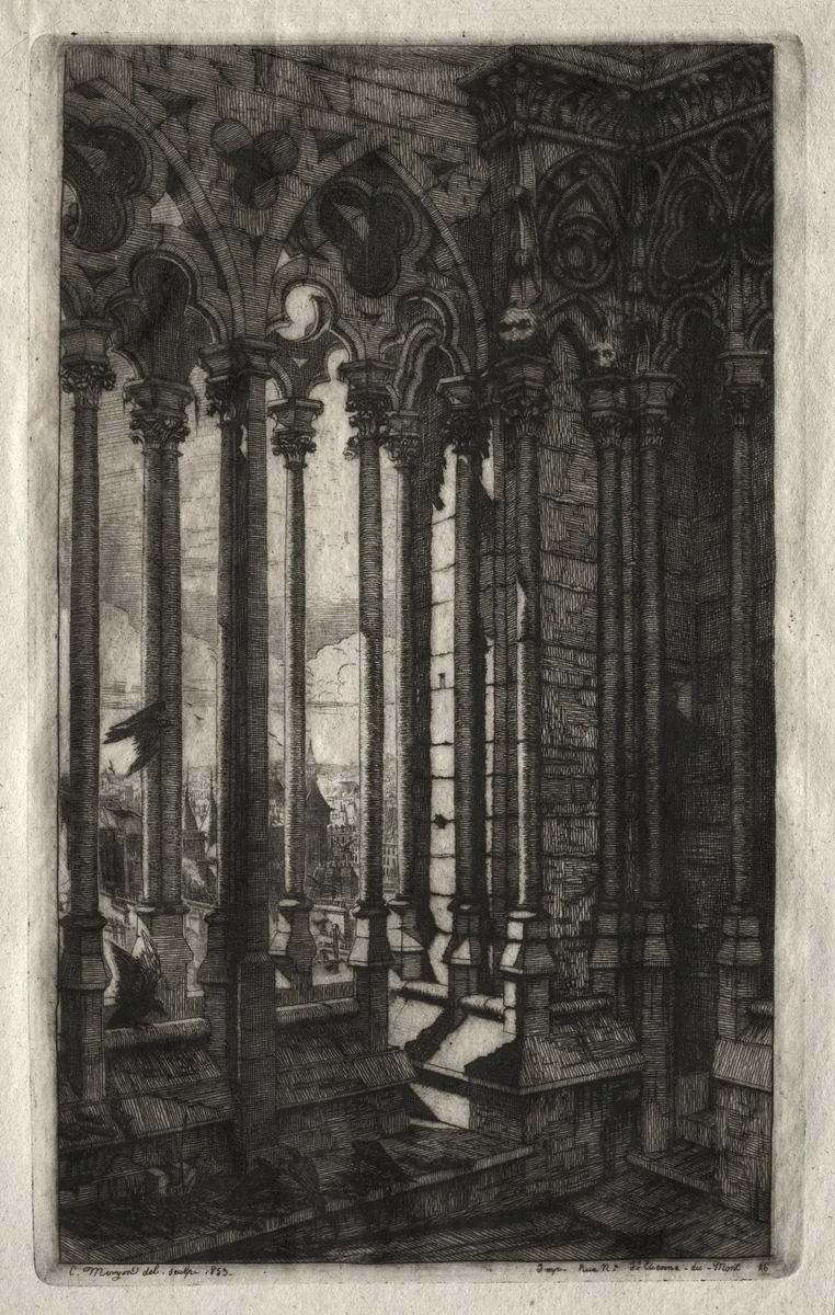 Etchings of Paris: The Gallery of Notre Dame by Charles Meryon, print, 1853
