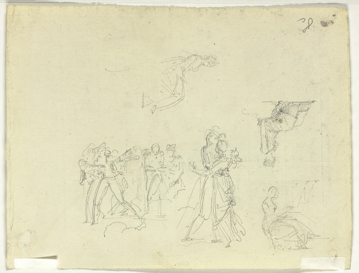 Sheet of Sketches: Crowd and Individual Figures by Pierre Antoine Mongin, drawing, 1781-1827