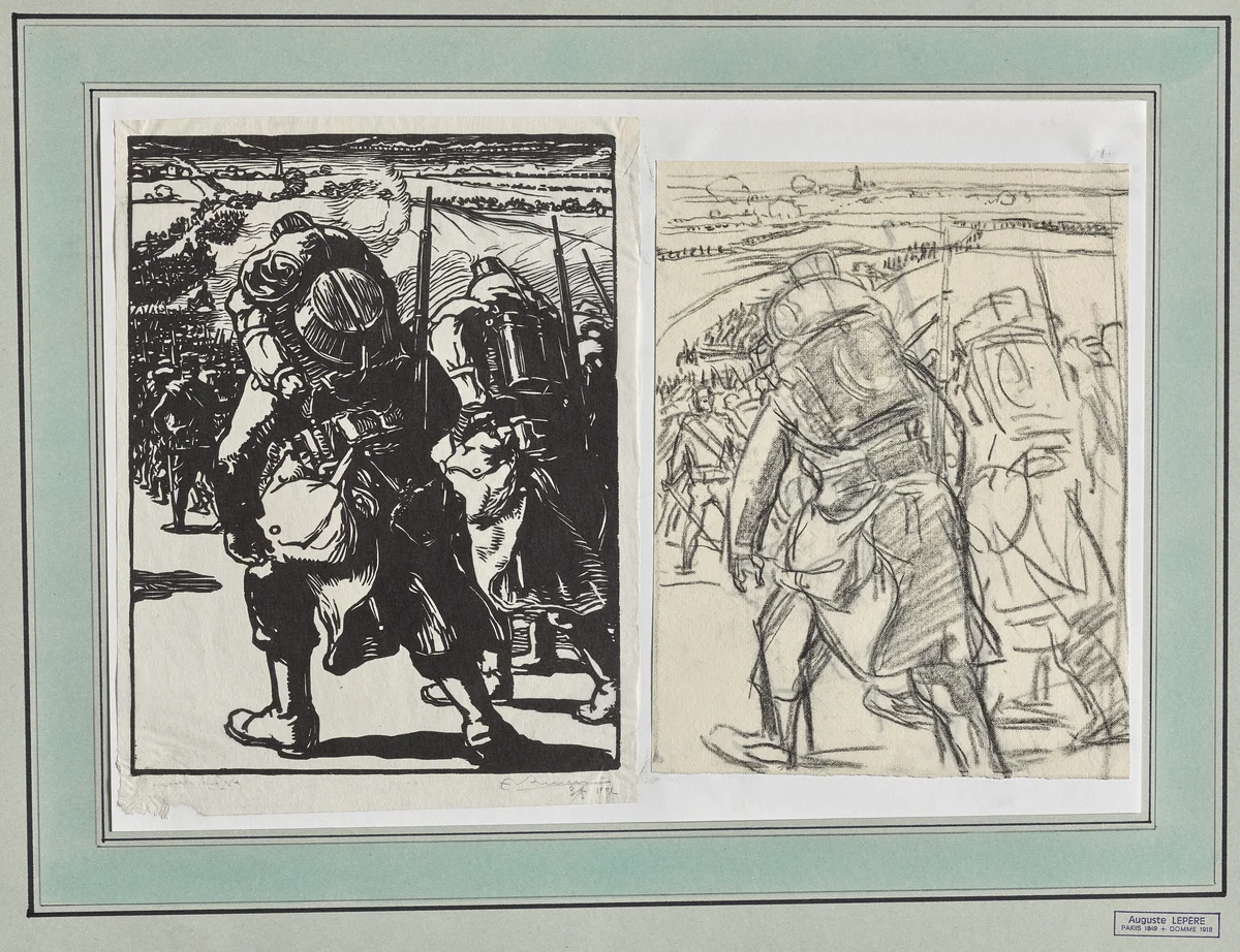 Troupe en marche by Auguste Louis Lepère, drawing, 1914