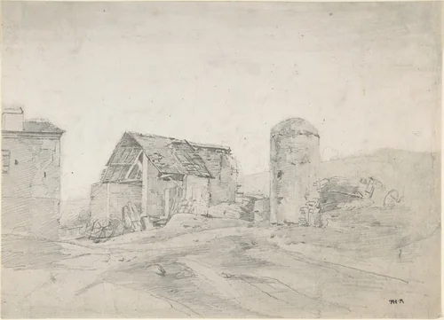 Farmyard in Normandy by Théodore Rousseau, drawing, 1826-1836