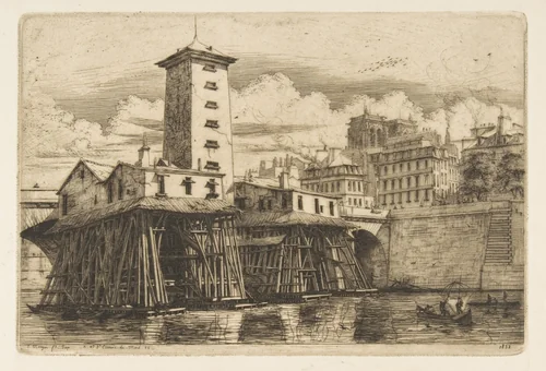 The Notre-Dame Pump, Paris by Charles Meryon, print, 1852