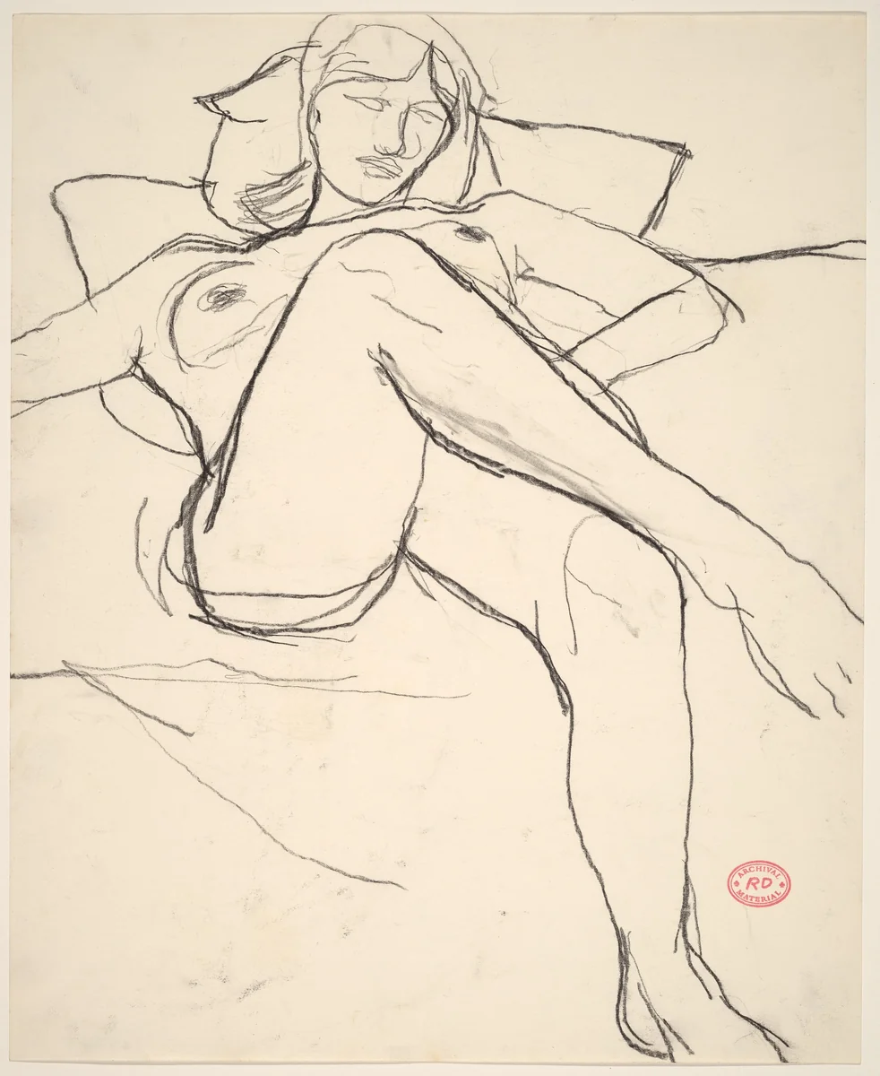 Untitled [reclining nude with her legs crossed] by Richard Diebenkorn, drawing, 1955-1967