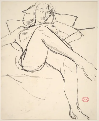 Untitled [reclining nude with her legs crossed] by Richard Diebenkorn, drawing, 1955-1967