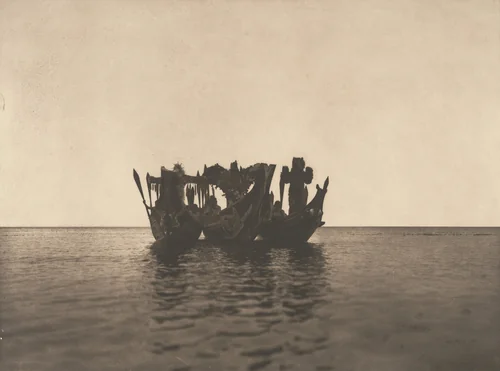 Masked Dancers in Canoes, Qagyuhi by Edward Curtis, photograph, 1914