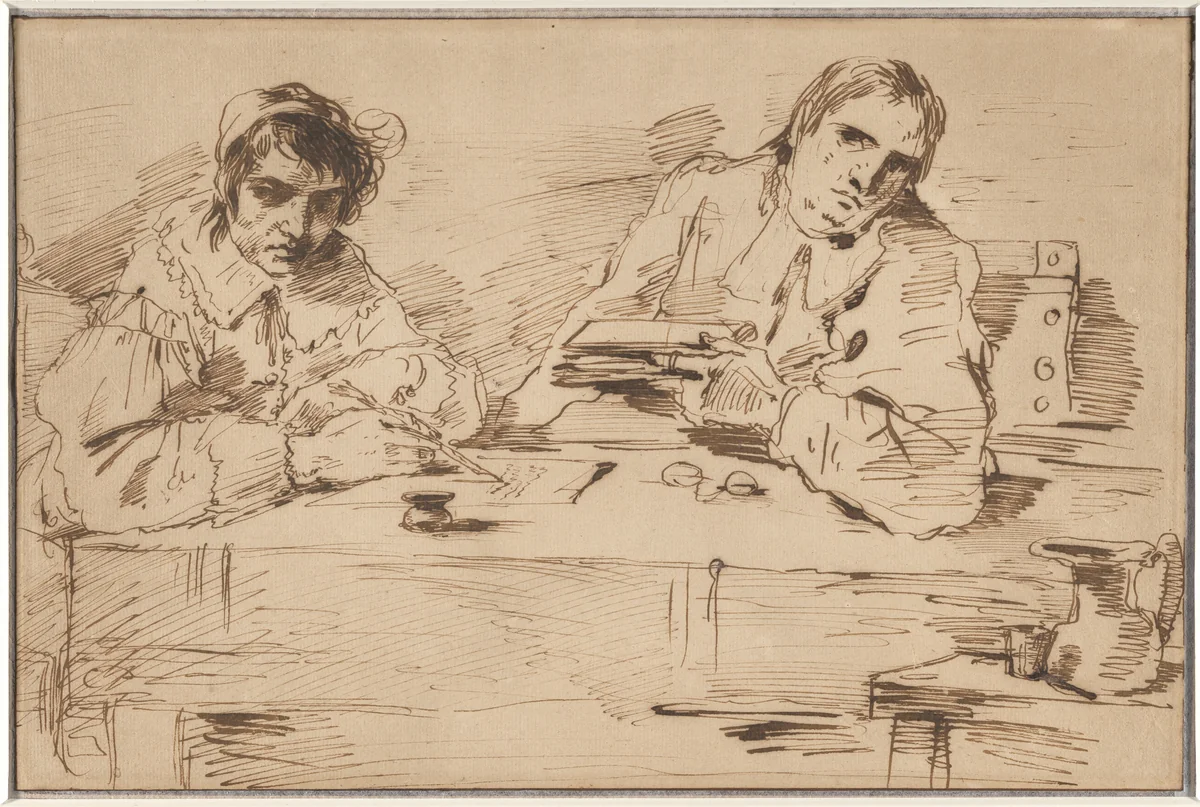 Self-Portrait Writing with a Companion by Felice Giani, drawing, 1775-1785