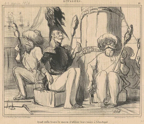 Ayant enfin trouvé le moyen d'utiliser leurs loisirs! by Honoré Daumier, print, 1854