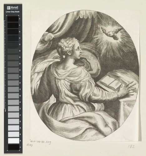 Annunciatie by Giulio Bonasone, print, 1501-1580