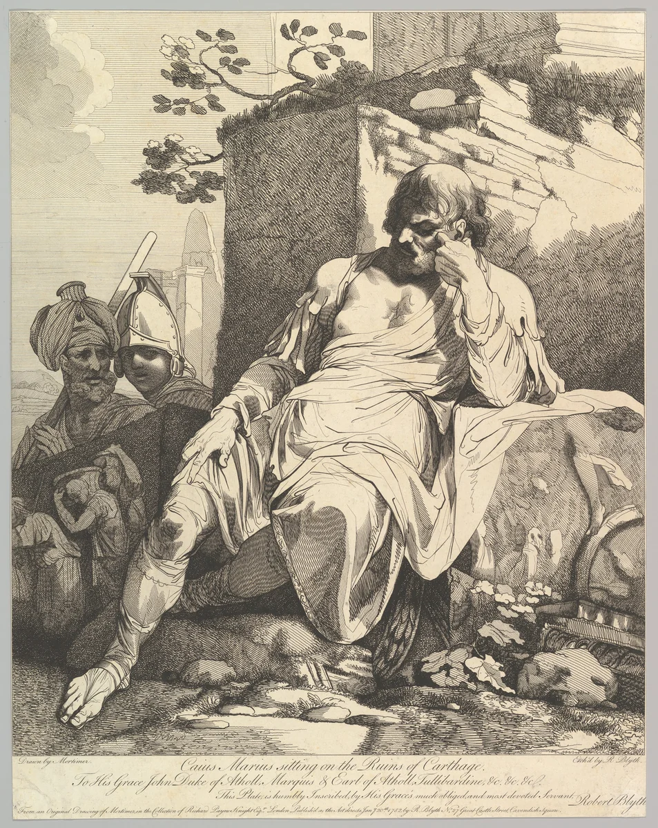 Caius Marius on the Ruins of Carthage by Robert Blyth, print, 1782