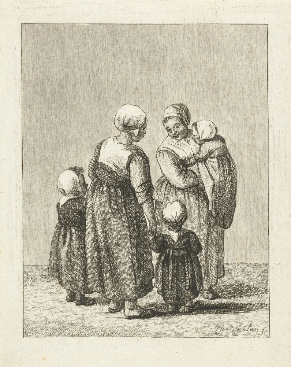 Twee moeders in gesprek by Pieter de Mare, print, 1779