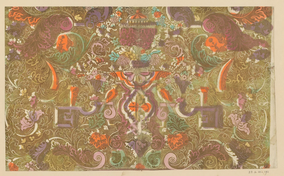 Blad met Lodewijk XIV-ornament, bloemen en vruchten by Johann Köchel, other, 1710-1720