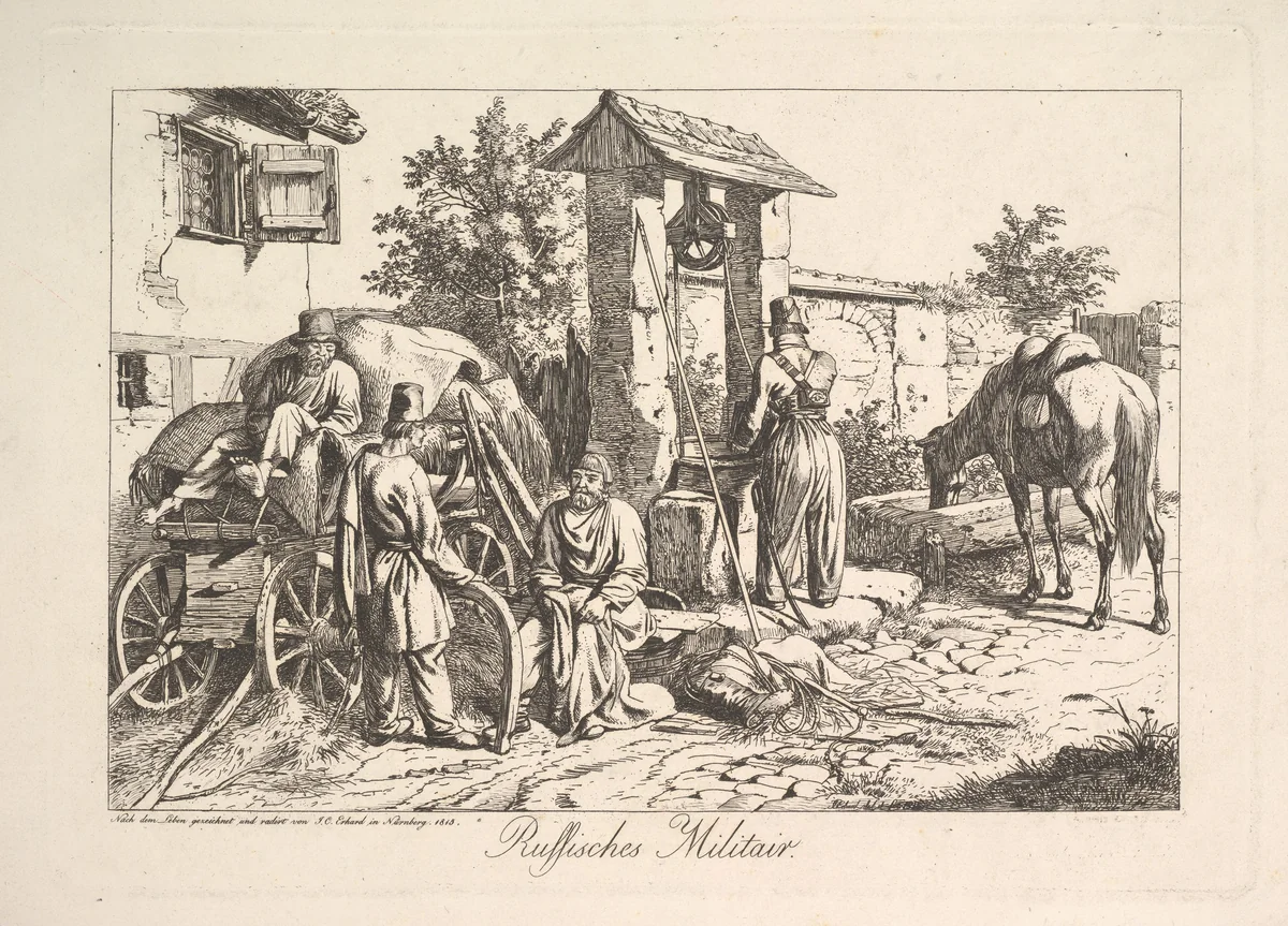 Cossack at the Well by Johann Christoph Erhard, print, 1815