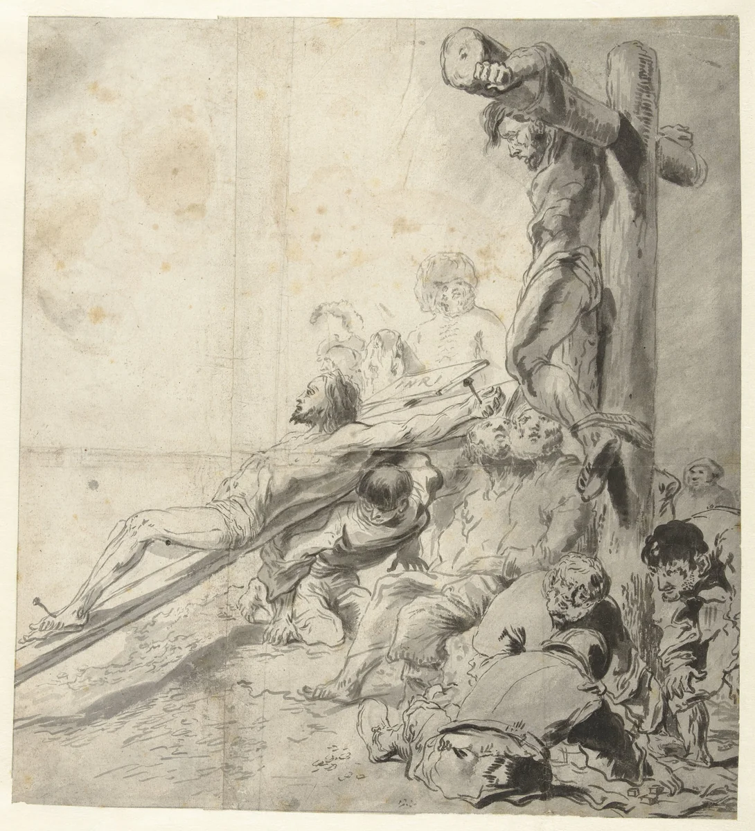 De Kruisoprichting by Leonaert Bramer, drawing, 1606-1674