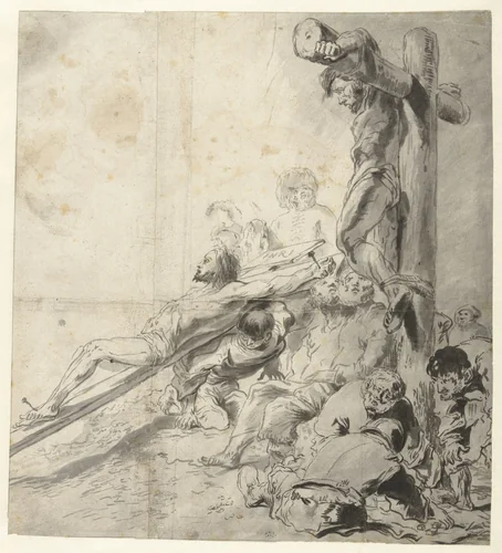 De Kruisoprichting by Leonaert Bramer, drawing, 1606-1674