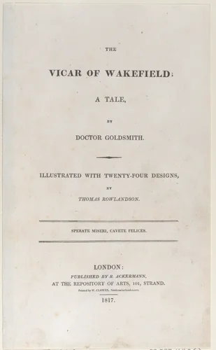 Title page, from "The Vicar of Wakefield" by Thomas Rowlandson, print, 1817