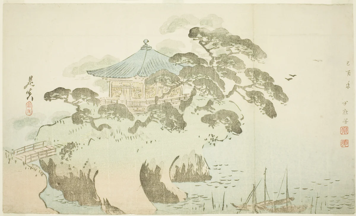A temple hall by Shibata Zeshin (柴田是真), print, 1885