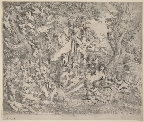 Venus in a Garden with Cupids by Pietro Testa, print, 1633-1634