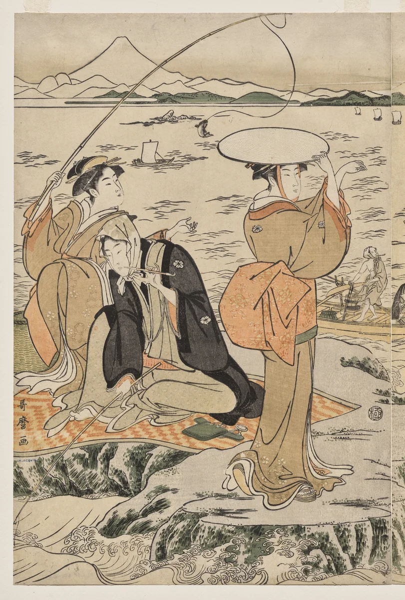 Fishing at Iwaya on Enoshima by Kitagawa Utamaro (喜多川歌麿), print, 1790-1794