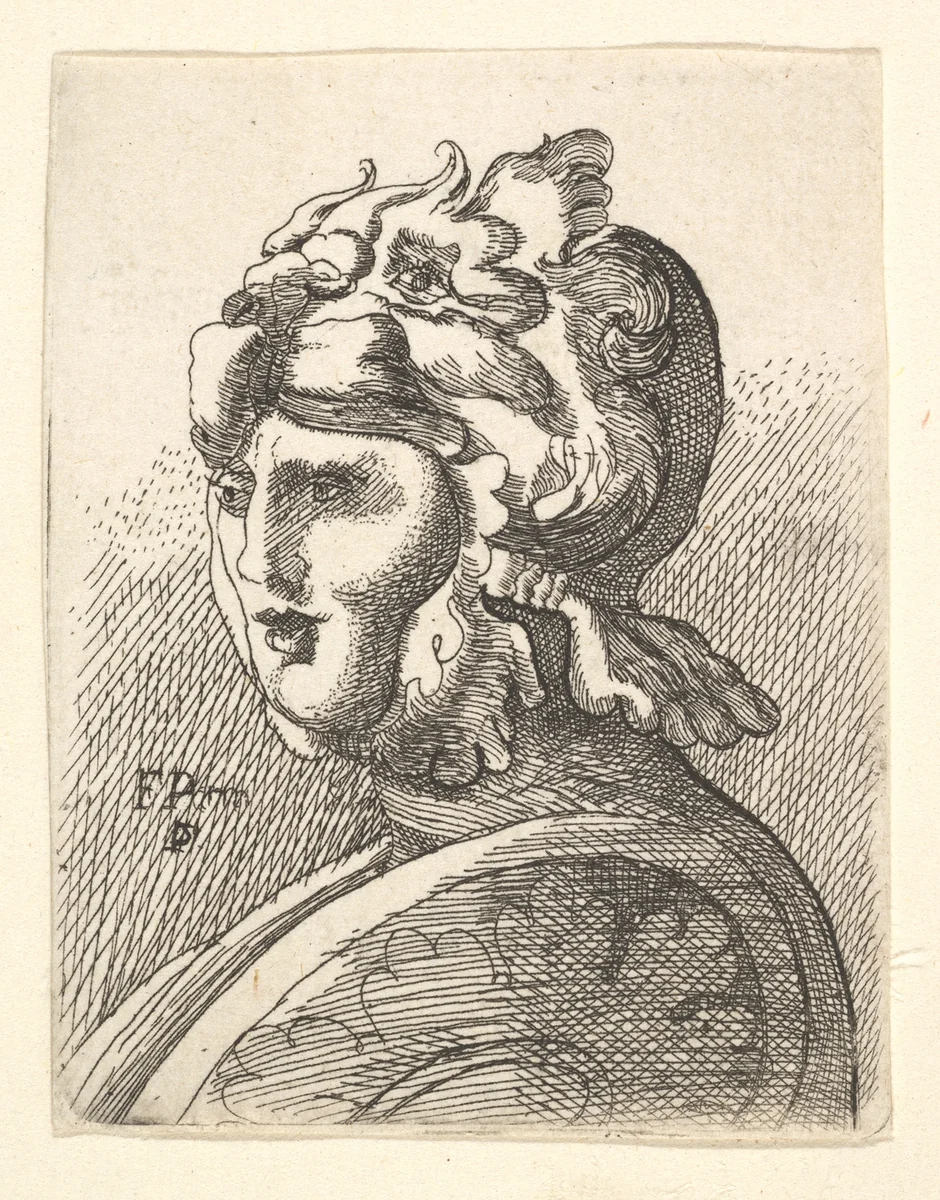 Helmeted head by Francis Place, print, 1662-1678