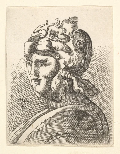 Helmeted head by Francis Place, print, 1662-1678