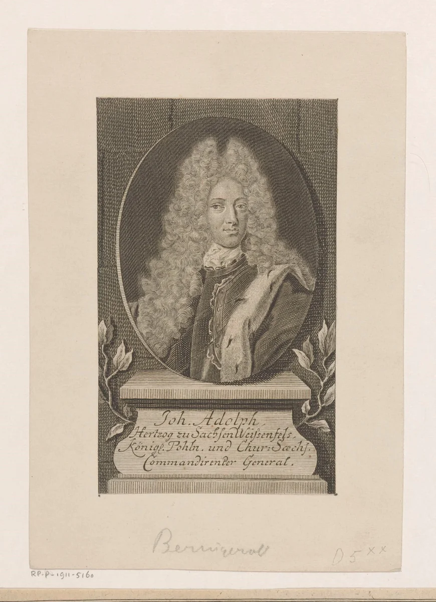 Portret van Johann Adolph II von Sachsen-Weißenfels by Martin Bernigeroth, print, 1716