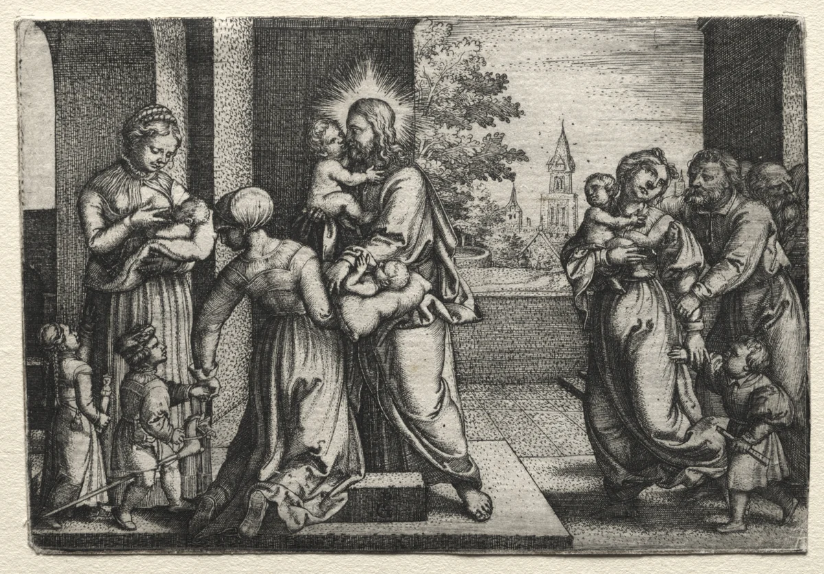 Christ with Little Children by Georg Pencz, print, 1543-1553