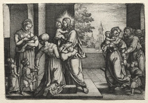 Christ with Little Children by Georg Pencz, print, 1543-1553