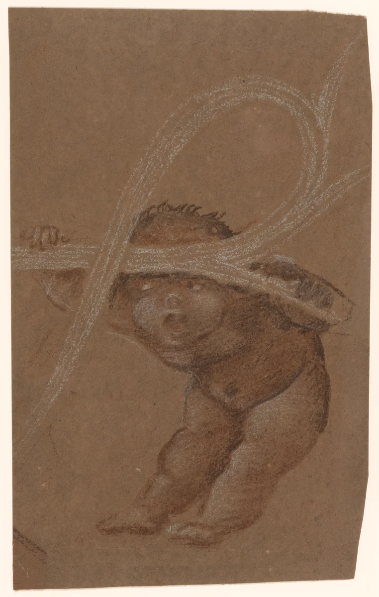 Putto Study, for the lid of the Graham Family Piano by Sir Edward Burne-Jones, drawing, 1874-1884