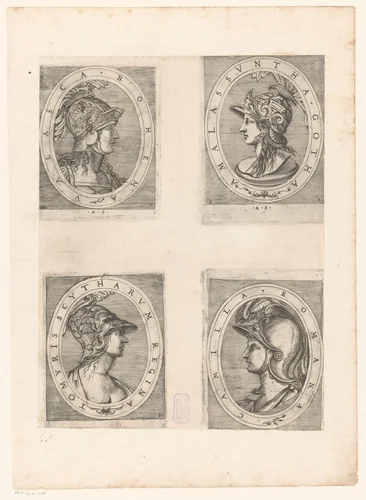 Vier vrouwenkoppen by anonymous, print, 1510-1562