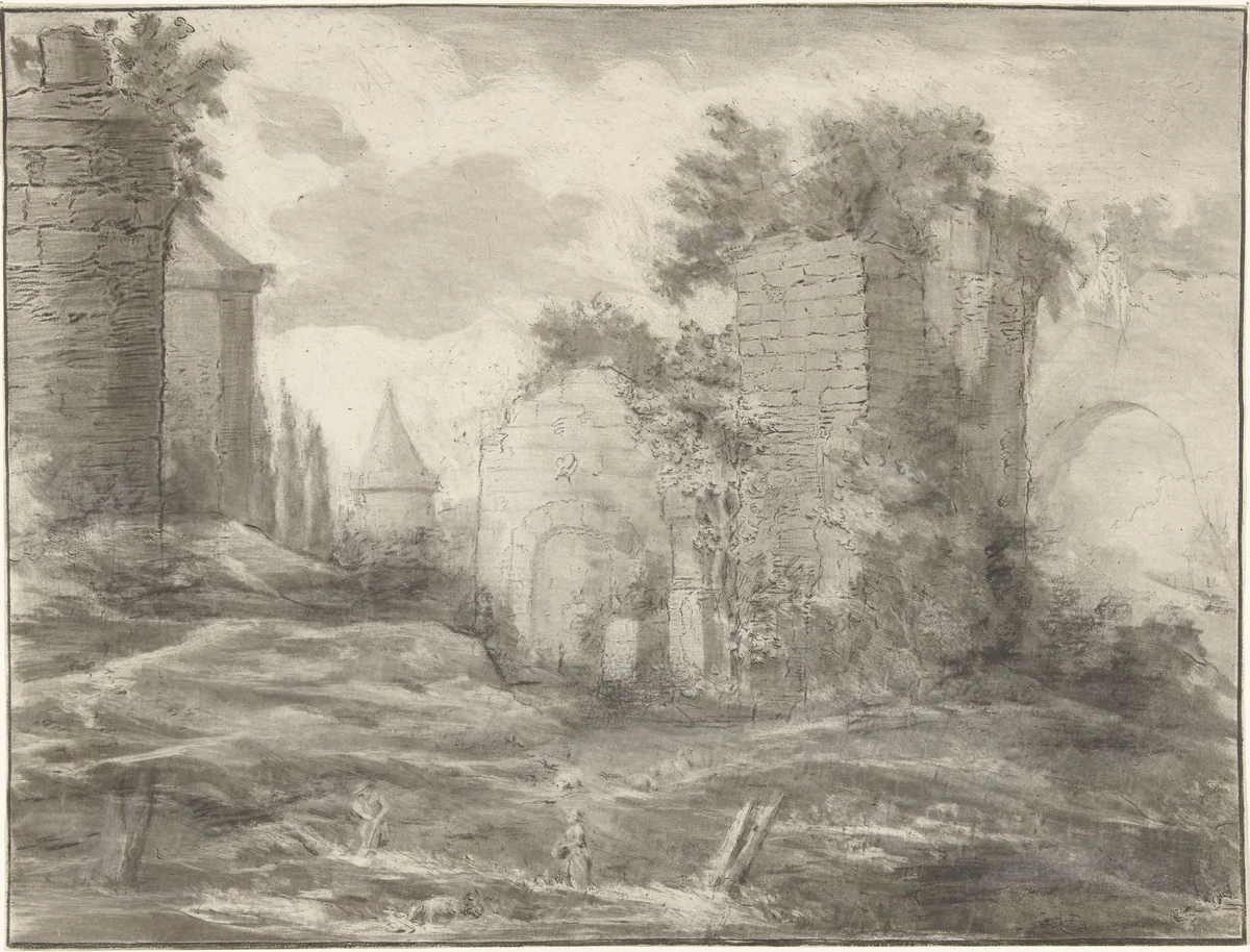 Landschap met ruines by Jurriaan Cootwijck, print, 1724-1798
