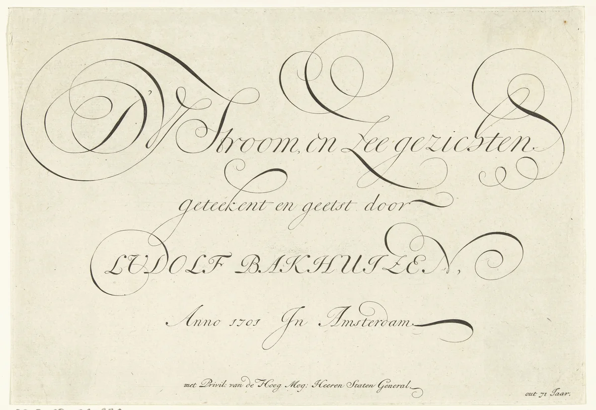 Titelprent voor een verzameling van rivier- en zeegezichten van Ludolf Bakhuysen by Ludolf Bakhuysen, print, 1701