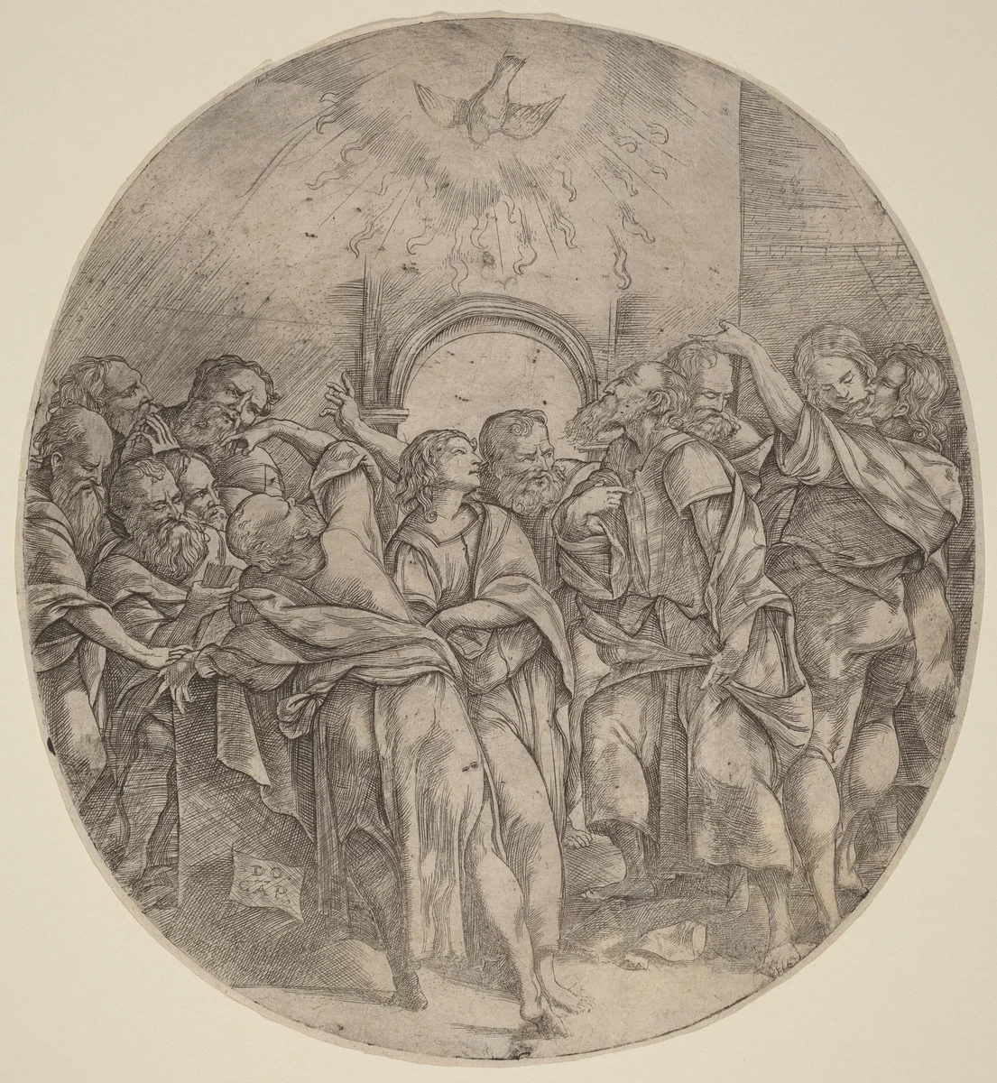 The Descent of the Holy Spirit by Domenico Campagnola, print, 1518