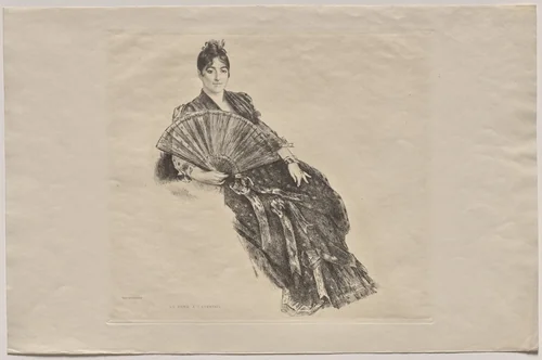 Self-Portrait in a Spanish Costume by Marie Bracquemond, print, 1880