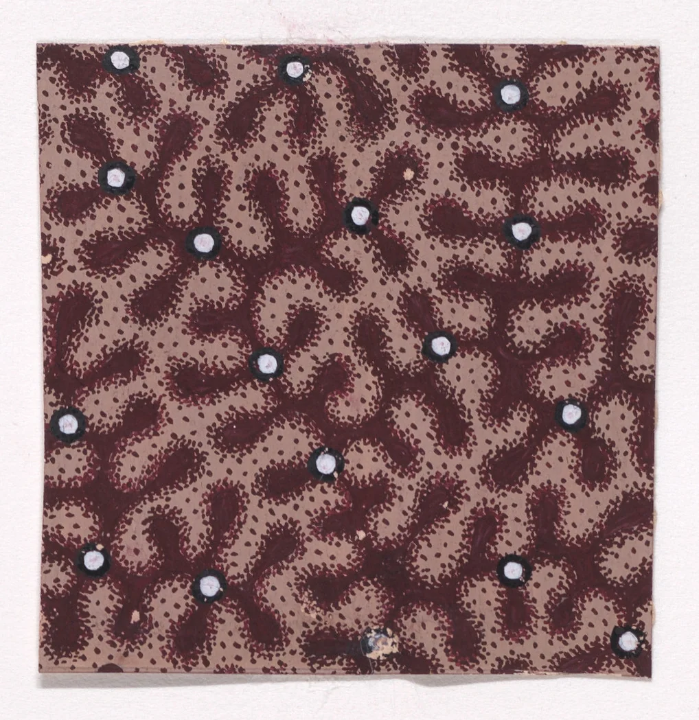 Textile Design with a Pattern of Garlands of Stylized Leaves Splattered with Pearls Over a Stippled Background by anonymous, drawing, 1840