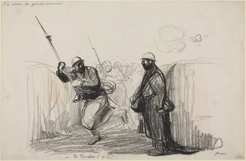 Le retour du permissionnaire. -Tu Tombes a pie! by Jean-Louis Forain, drawing, 1914-1919