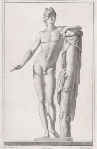 Plate X (10): Apollo, from "Museum Florentinum" (Statuae antiquae dorum et virorum illustrium) by Giovanni Battista Jacoboni, print, 1734