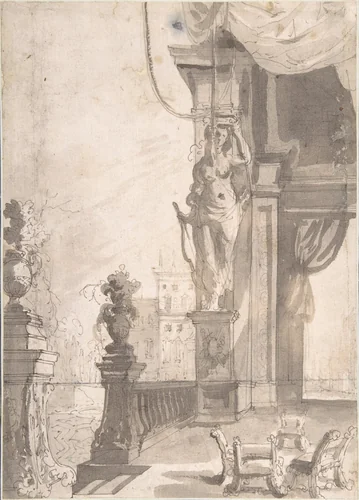 Roman Capriccio with Terrace by anonymous, drawing, 1600-1799