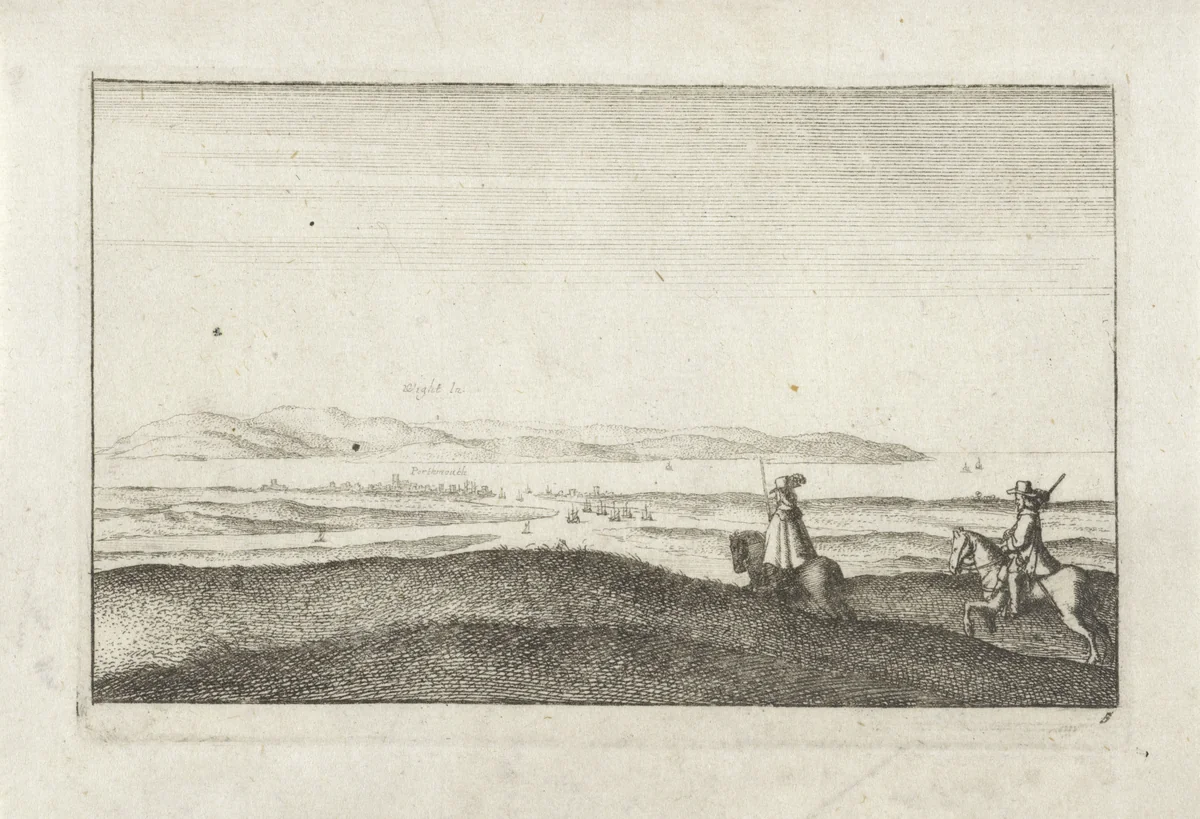 Landschap met gezicht op het eiland Wight by Wenceslaus Hollar, print, 1643