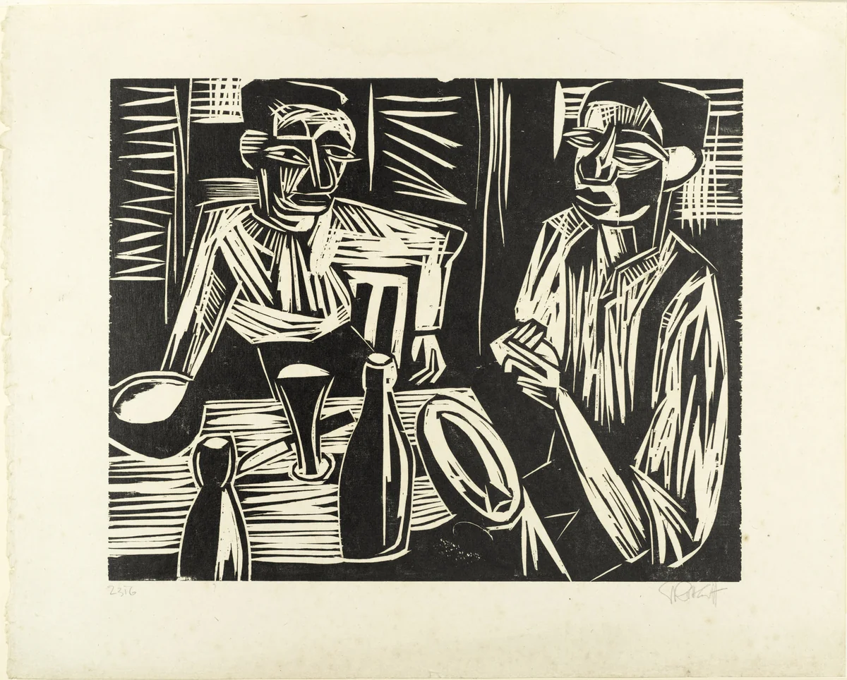 Two Men at a Table (Zwei Männer am Tisch) by Karl Schmidt-Rottluff, print, 1923