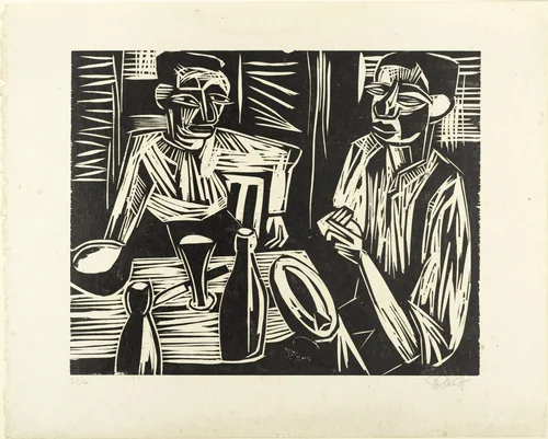 Two Men at a Table (Zwei Männer am Tisch) by Karl Schmidt-Rottluff, print, 1923