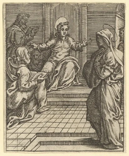 The Virgin of Sorrows: Christ Disputing with the Doctors; one of nine surrounding compartments from the Virgin of Sorrows, now separated by Giorgio Ghisi, print, 1520-1582