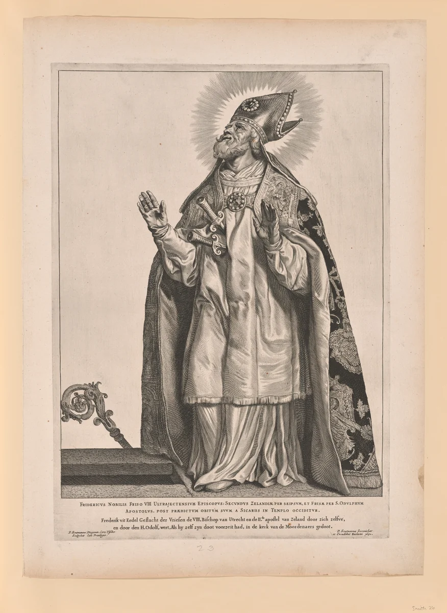 Saint Gregory of Utrecht, from Saints of the North and South Netherlands by Cornelis Visscher, print, 1650
