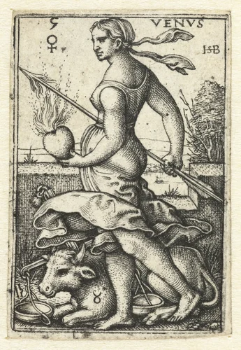 Venus met sterrenbeelden Stier en Weegschaal by Unknown, print, 1539