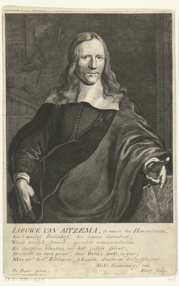 Portret van Lieuwe van Aitzema by Hendrik Bary, print, 1666