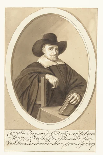 Portret van Cornelis Brouwer in ovaal by Cornelis Dusart, drawing, 1670-1704