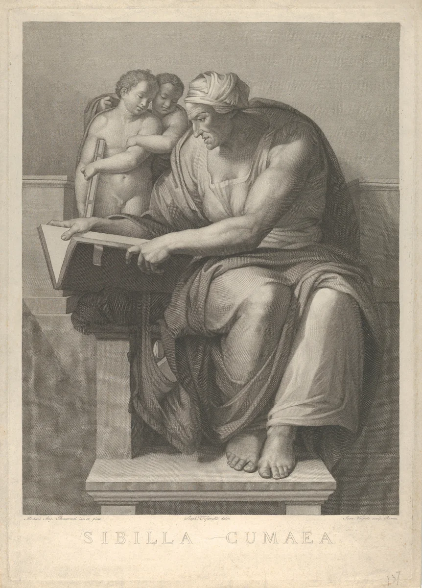 The Cumaean Sibyl after the fresco by Michelangelo in the Sistine Chapel by Giovanni Volpato, print, 1784-1790