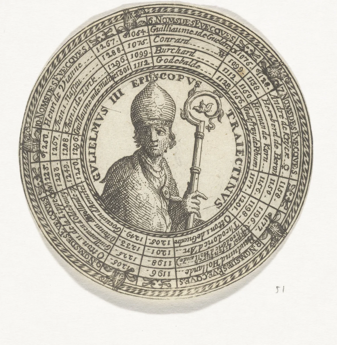 Penning met het portret van Willem III en de namen van de bisschoppen van Utrecht by anonymous, print, 1685-1720