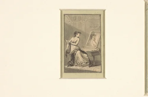 Allegorie: jonge vrouw met ontblote borst voor een spiegel by Sigmund Ferdinand von Perger, drawing, 1788-1841