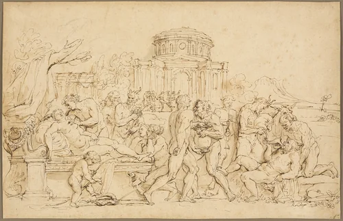 Bacchus and Ariadne, with Silenus, Nymphs and Satyrs by Raymond de Lafage, drawing, 1676-1694